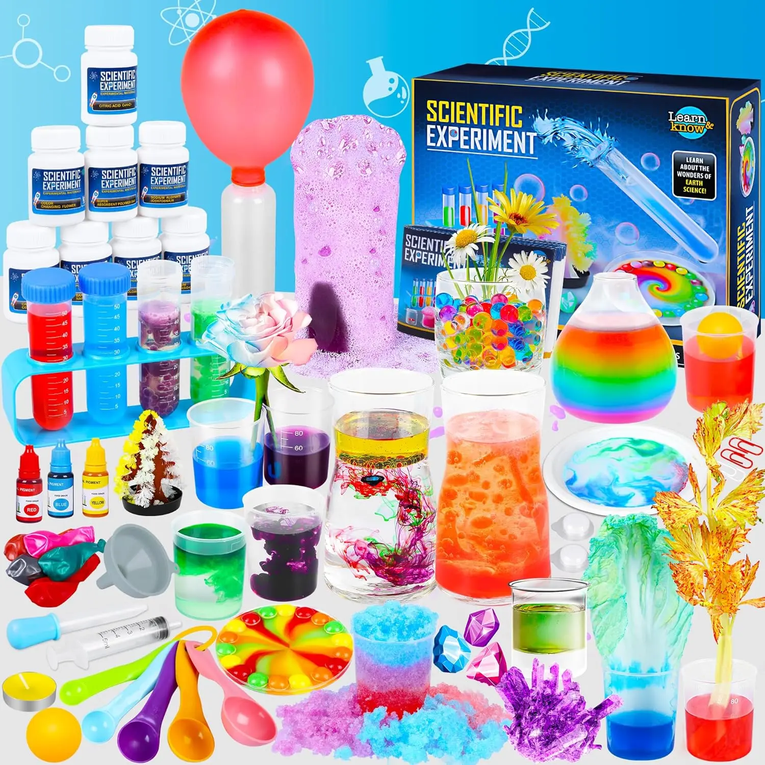 Kids' STEM Educational Science Experiment Kit - 80 Hands-On Labs, Reusable Scientific Tools, Scientist Costume Role Play, 2x Gloves, 1x Goggles, Christmas/Birthday Gifts for Ages 6+ Boys Girls, 2X Effervescent Tablet