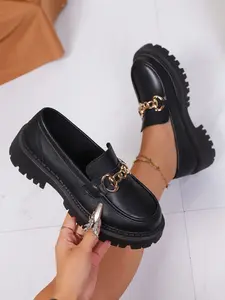 Patent Leather Chunky Loafers | Gold Chain Detail | Lug Sole Platform | Perfect for Preppy & Street Style! #LugSoleLoafers #PreppyStyle