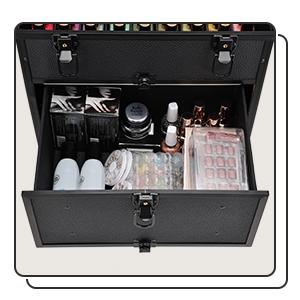 Rolling Makeup Case with Wheels Professional Cosmetology Trolley Case with 2 Large Drawers Travel Makeup Train Case with Pouch Nail Suitcase