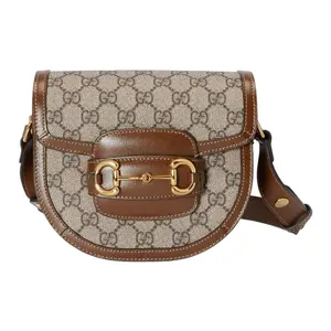 Gucci Horsebit 1955 Adjustable Strap Canvas And Leather Saddle Bag For Men And Women