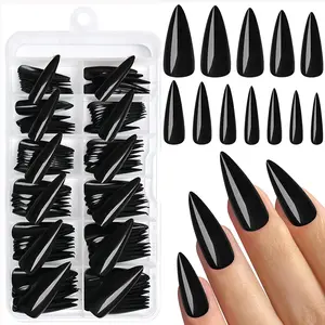 120Pcs Stiletto Press on Nails, Black Stiletto Fake Nails Glossy Long Stylish Acrylic Nails Press ons Solid Color Full Cover False Nails for Women Girls