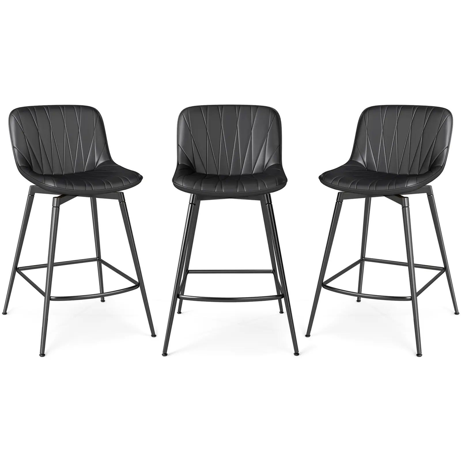 YOU NEED These Bar Stools! 3-PC Set with lumbar support for no more sore back. 30” height, 360 swivel & easy clean faux leather.