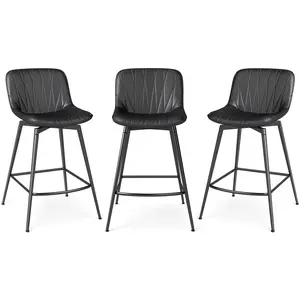 YOU NEED These Bar Stools! 3-PC Set with lumbar support for no more sore back. 30” height, 360 swivel & easy clean faux leather.