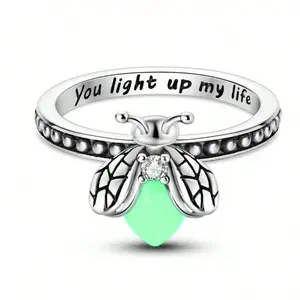 You Light Up My Life Glowing Firefly Stacked Vintage 925 Sterling Silver Ring, Women's Bracelet, Unisex Fashion Jewelry, Everyday Jewelry Gift for Women