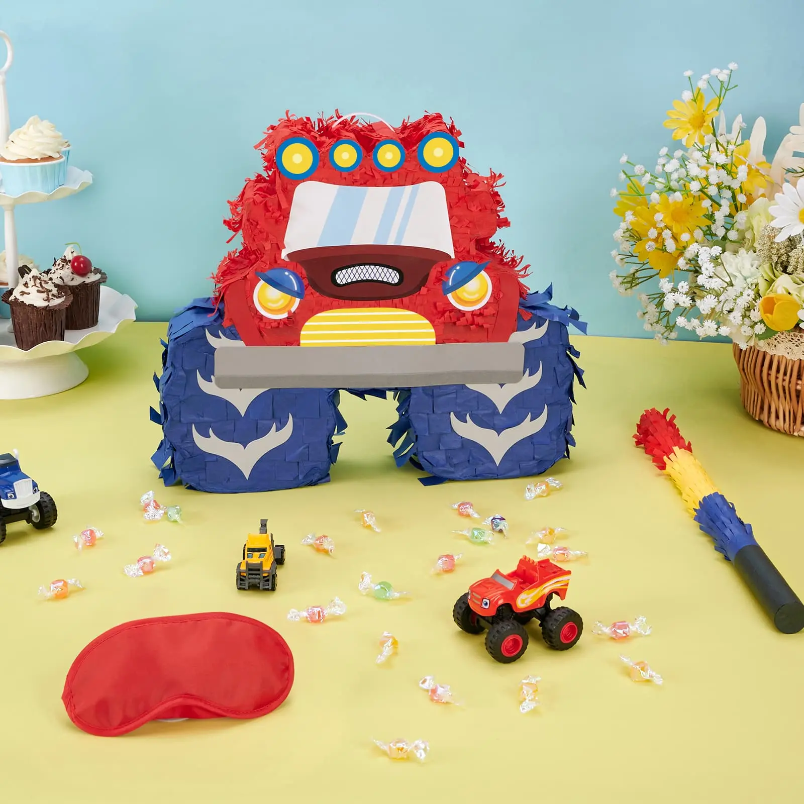 【Handmade】WERNNSAI Boys Piñata Monster Truck   - Kids Birthday Party Piñata Bundle with Blindfold, Bat and Stick, Carnival Decorations for Anniversary Celebration Fiesta Party Supplies, piñata para niños fiesta cumpleaños infantil Gifts