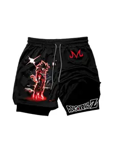 Men's Summer 2-In-1 Anime Demon Slayer Super Soldier Graphic Fitness Shorts, Breathable Printed Shorts, Quick-Dry Sports Training Shorts, Casual Street Running Shorts with Pockets, Athletic Shorts, Athleisure Casual Shorts
