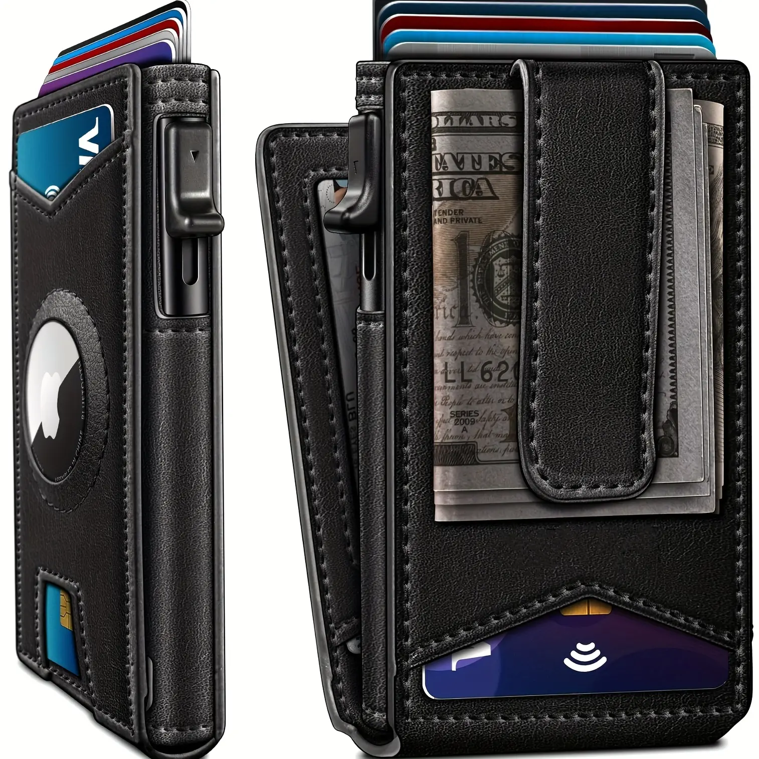 Airtag-Compatible RFID Blocking Men's Carbon Fiber-Polyester Wallet - Smart Pop-Up Credit Card Slot, Magnetic Flap, Ultra Slim Front Pocket, Anti-Theft, Gold Tone, Travel Accessory, Protects Cards From Unauthorized Access, Birthday Gift