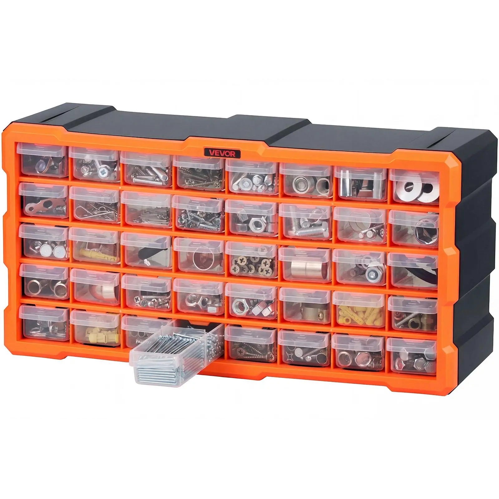 VEVOR 40-Drawer PP Material Tool Storage Box, Stackable Wall-Mounted Tool Organizer with Detachable Dividers, Anti-Drop Stoppers, Reinforced Structure, Label Stickers for Garage Hardware, Crafting Enthusiasts