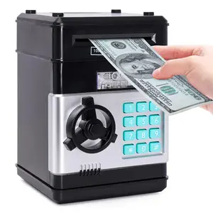 Black Piggy Bank for Kids, Electronic ATM Cash Coin Can Money Saving Box with Password, Children's Safe Money Jar with Auto Grab Bill Slot, Birthday Christmas Toy Gifts for Boys Girls