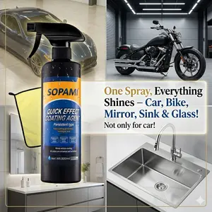 (2bottle) Multi-Purpose Cleaning & Ceramic Coating: Sopami Nano-Quick for Auto, Home, Mirrors & Sinks. Advanced Nano-Tech for Dust-Proof Gloss & Lasting Luster (500ml) 2 bottles & 1 towel