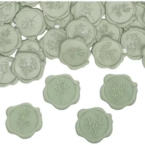 60Pcs Adhesive Backed Sage Green Wax Seal Stickers 4 Leaf Styles for Wedding Invitation Envelope Party Baby Shower Gift Wrapping