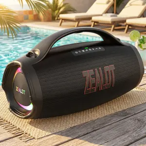 ZEALOT 220W Maximum power Bluetooth Speaker with Sunning Deep Bass 36000mAh Battery Power Bank Function RGB Lights 3 EQ Modes Waterproof IPX5 Black Audio Charging Connection