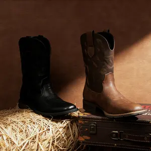 【NewArrival】Eleet Cowboy Boots For Men - Western Boot Men's Cowboy Boots With Square Toe | Cowboy Western Boot | Pull-on Boots| Old West Style Embroidered