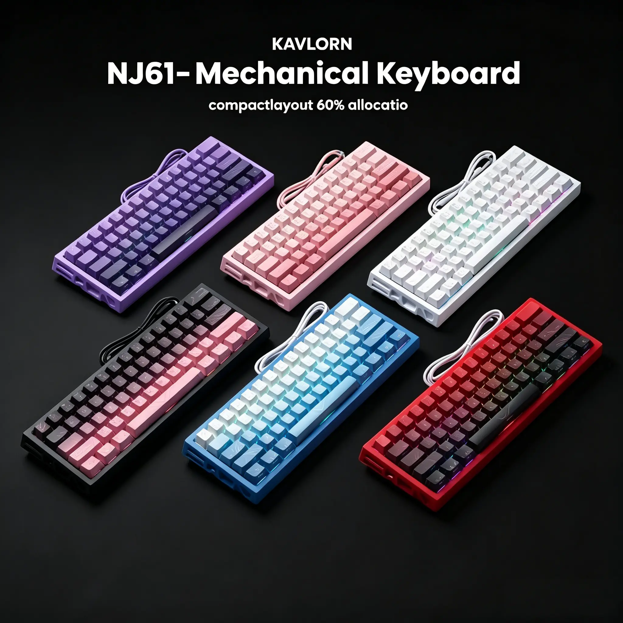 NJ61 Hollow Frame 60% Mechanical Keyboard, Topographic PBT Keycaps RGB Wired Custom Gaming Keyboard, 1000Hz Polling Rate Red Linear Switch, Compact 61 Keys Layout for PC Gaming & Desktop Setu