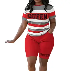 Women's  Plus Size  Print  – Striped Tee & Biker Shorts for Ultimate Comfort and Bold Style! Perfect for casual days, a workout at the gym, or casual streetwear vibes. Stay stylish, comfy, and confident wherever you go, all while making a statement