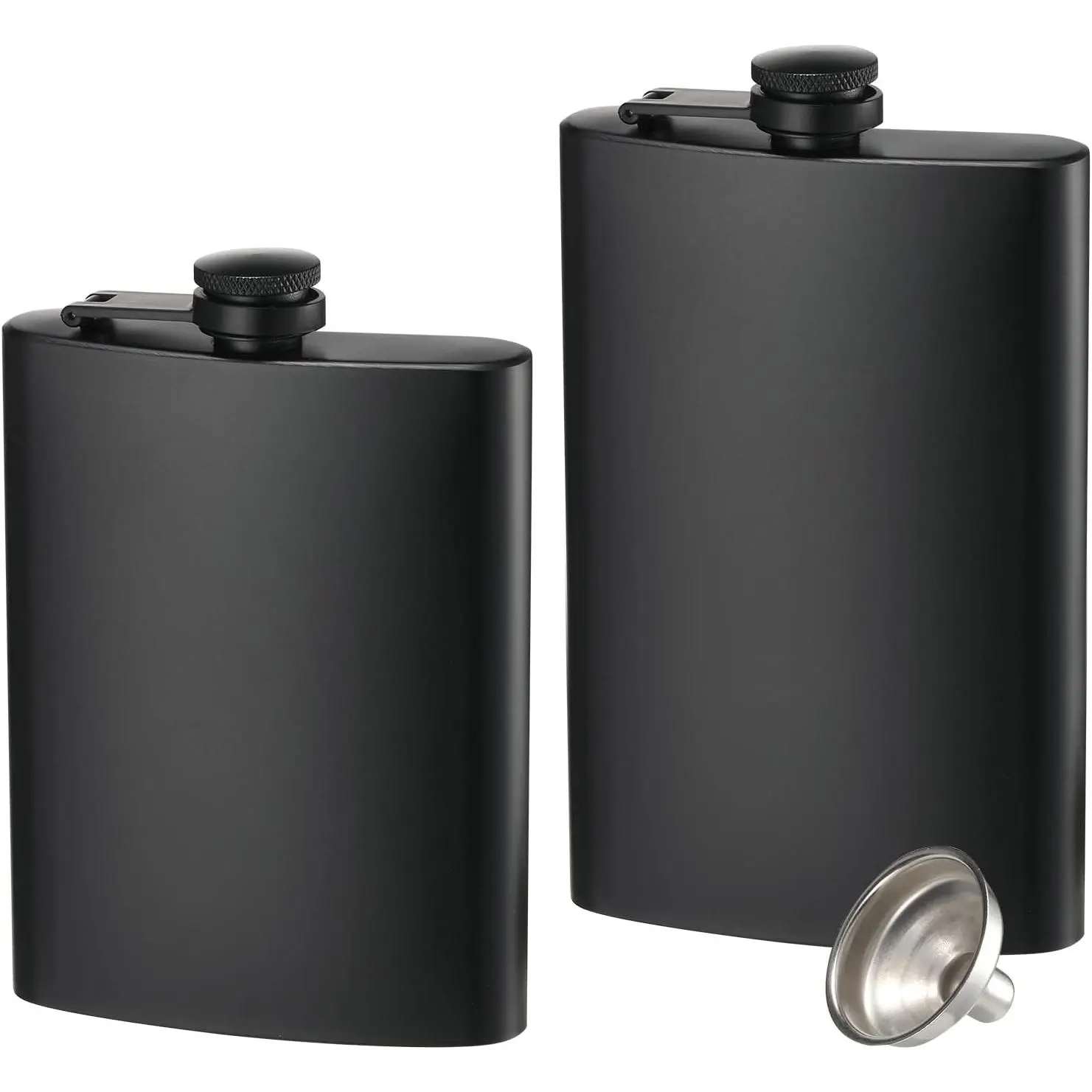 2 Pack  Flasks for , 8 Oz & 12 Oz Stainless Steel Leakproof Thin Flasks with Funnel for Men & Women (Matte Black)