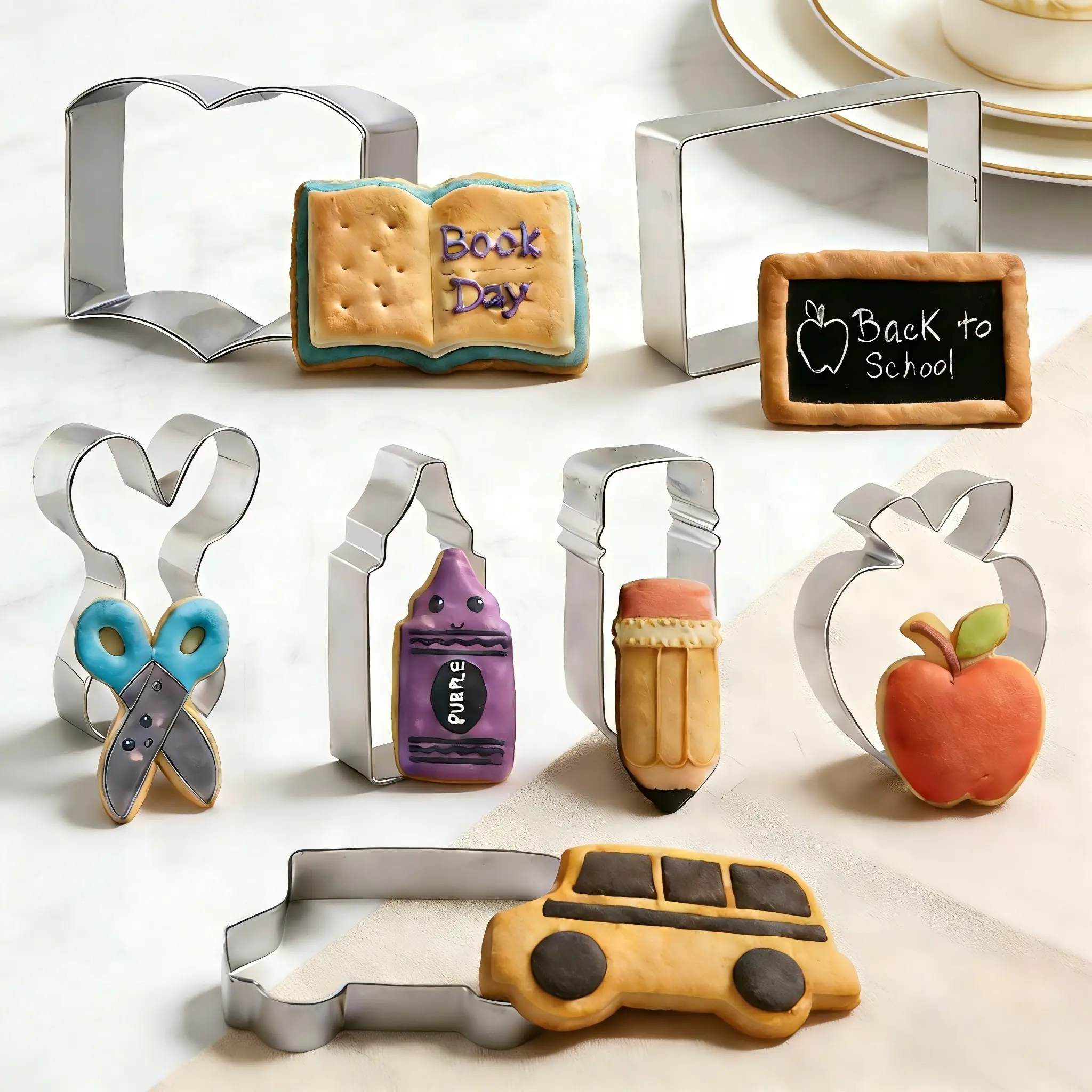 7/20PCS Back to School Cookie Cutters Set, Food Grade Stainless Steel, Unicorn Spaceman Butterfly Shapes, For Kids Bento Party DIY Pastry Baking, Easy Clean Durable Food Safe, Kitchen Baking Tools Accessories, Cookie Molds, Cookie Cutters Home