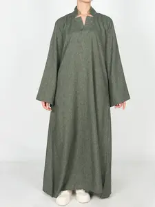 Women's Casual Loose Abaya Dress with Pockets, Daily Wear Modest Long Sleeve Kaftan, Comfortable Muslim Modesty Clothing for Women Caftan