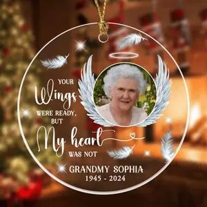 Personalized Christmas Ornament - Your Wings Were Ready Dad, Mom,Grandma, Grandpa Memorial Gift Decor Decoration Custom Photo Memorial Ornament