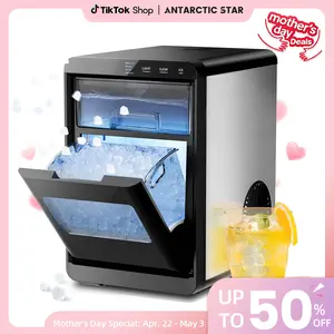 Antarctic Star Nugget Ice Maker, 10-15min quick make, 45Lbs/Day, Clear Visual double door, Self-Cleaning,24HTimer, Enhanced Insulation for various beverages/Fresh/Direct consumption,for Home/Office/Bar/Party Icemakermachine