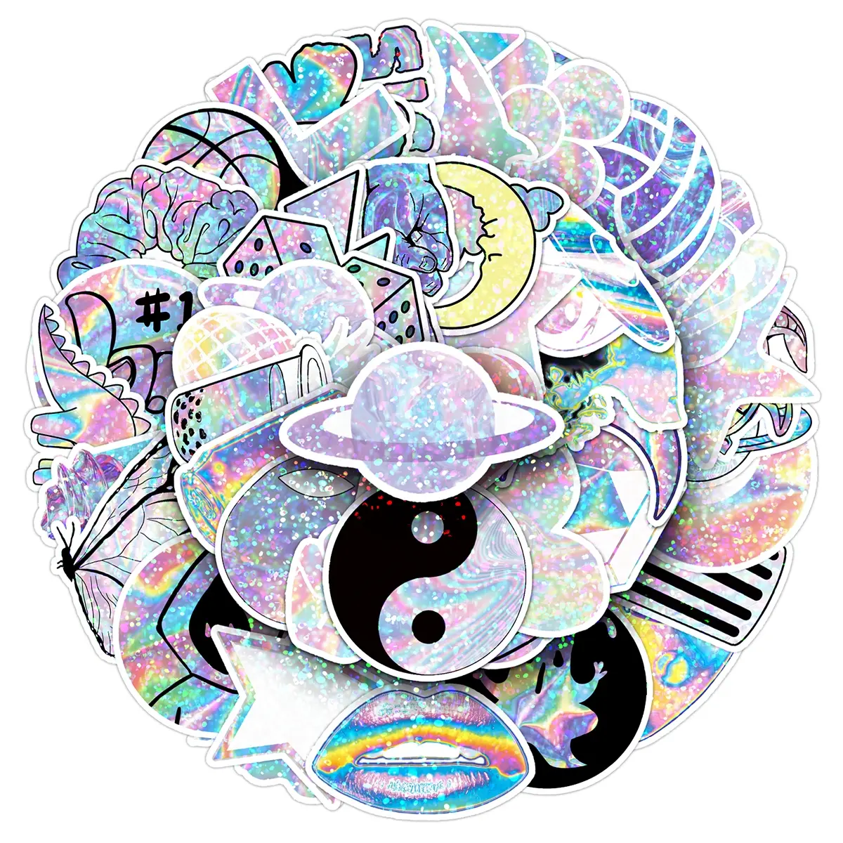 100pcs Two sets of repetitive holographic flashpoint laser cartoon cool creative stickers diy phone case album storage box stickers Hologram Stickers