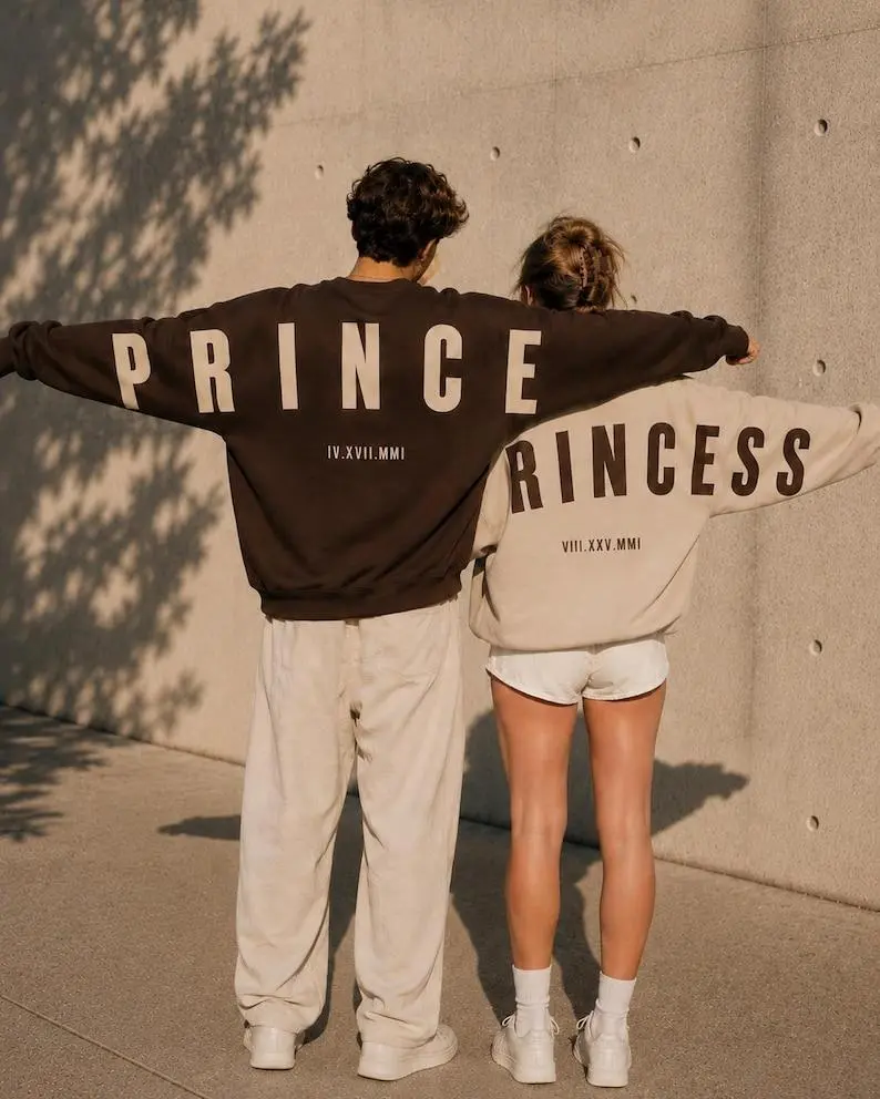 Couple Matching Oversized Sweatshirt, Bold Back Letter Hoodie, Anniversary Gift Crewneck for Him and Her