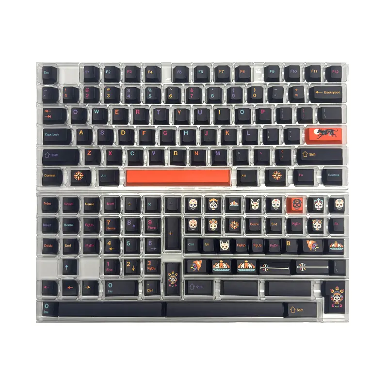(ONLY KEYCAPS)KBDiy Mictlán Five-Sided Dye-Sublimation 143 Keys Keycaps Set,Cherry Profile PBT Orange Custom Keyboard Keycap for 61/64/68/84/87/100/104/108 Mechanical Keyboard(ONLY KEYCAPS)