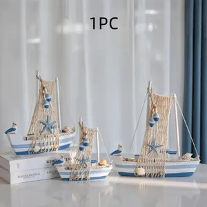 Mediterranean Sailboat Model, Wooden Seagull Ship Ornament, Desk Decor, Ocean Theme Craft, Perfect for Bookshelf Decoration, Home Ornament, Decorative Ornaments