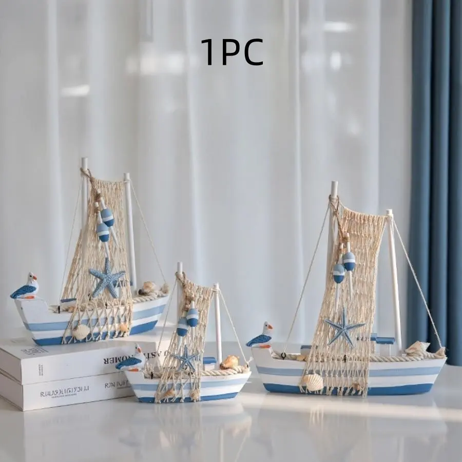 Mediterranean Sailboat Model, Wooden Seagull Ship Ornament, Desk Decor, Ocean Theme Craft, Perfect for Bookshelf Decoration, Home Ornament, Decorative Ornaments, Decorative Piece