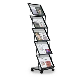 【fathersdaygift】VEVOR Brochure Display Rack,Foldable 5 Pockets Magazine Literature Display StandMovable Floor Standing Magazine Rack with WheelsMetal Newspaper Catalog Holders for Shop Exhibitions Office Show