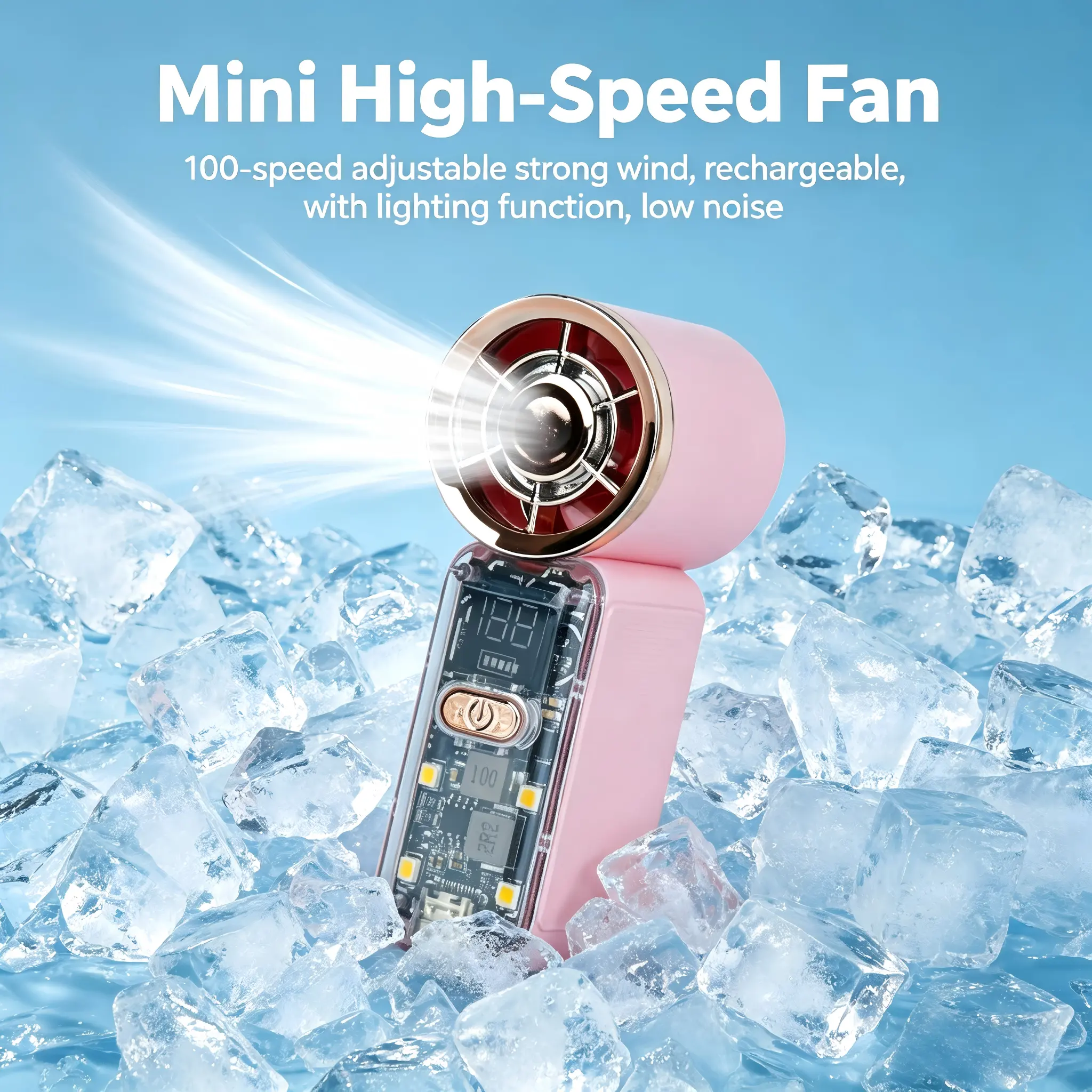 Pocket-sized Mini High-speed Fan with Adjustable Multi-level Wind Power Strong Wind Rechargeable Long Battery Life Low Noise Illumination Function Stylish Lightweight Compact Ready for Use Anytime Anywhere, Hiking, Baby Strollers, Gentle To Strong, One‑Ha