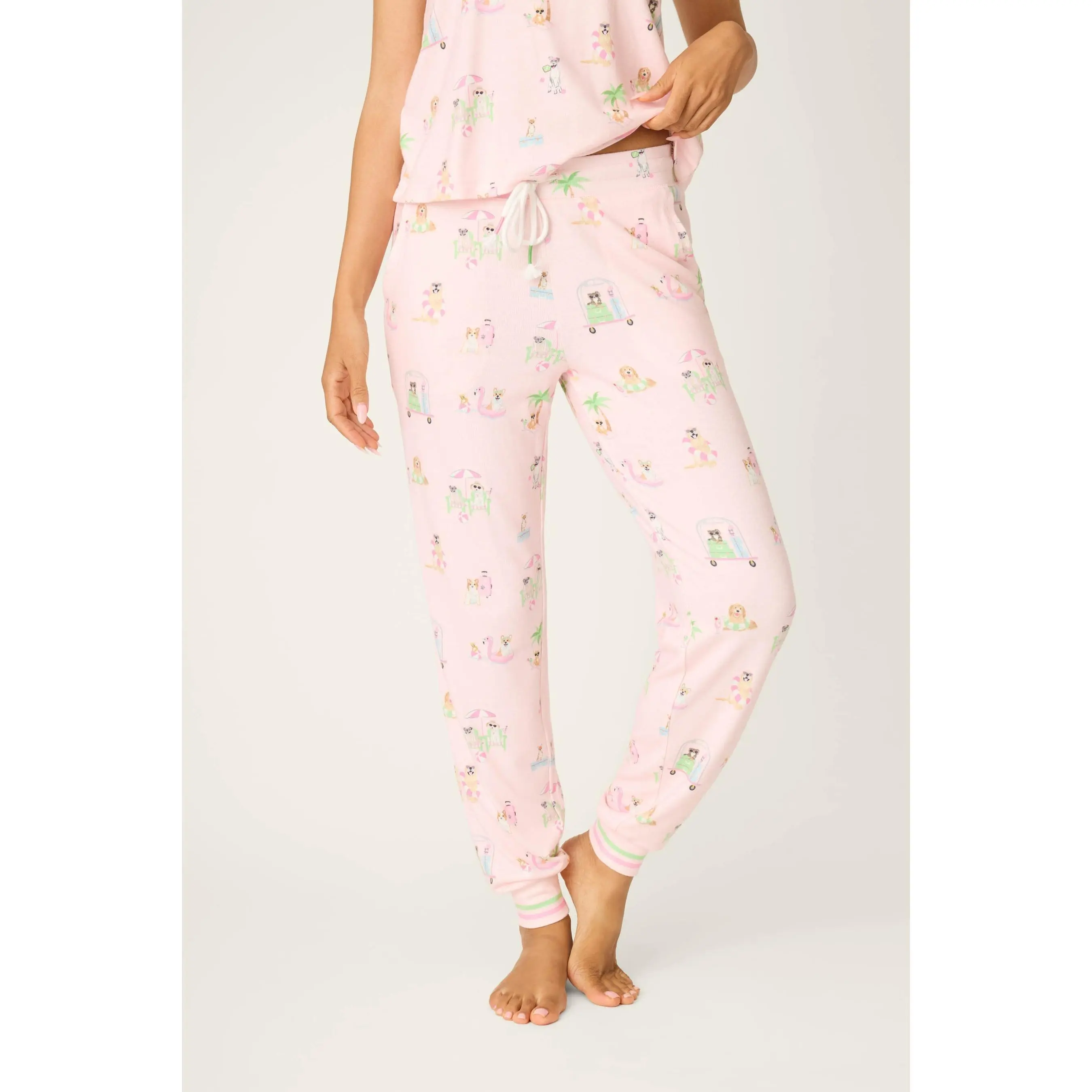 Women's Pajama Bottoms, Dog Print Jogger Lounge Pants in Soft Peachy Jersey, Everyday Nightwear Garment with a Drawstring and Pockets, Elastane, Sporty Chic, Animal Print, Soft Jersey, Comfy Ootd, Machine Wash, Loungewear, Animal Print Pants