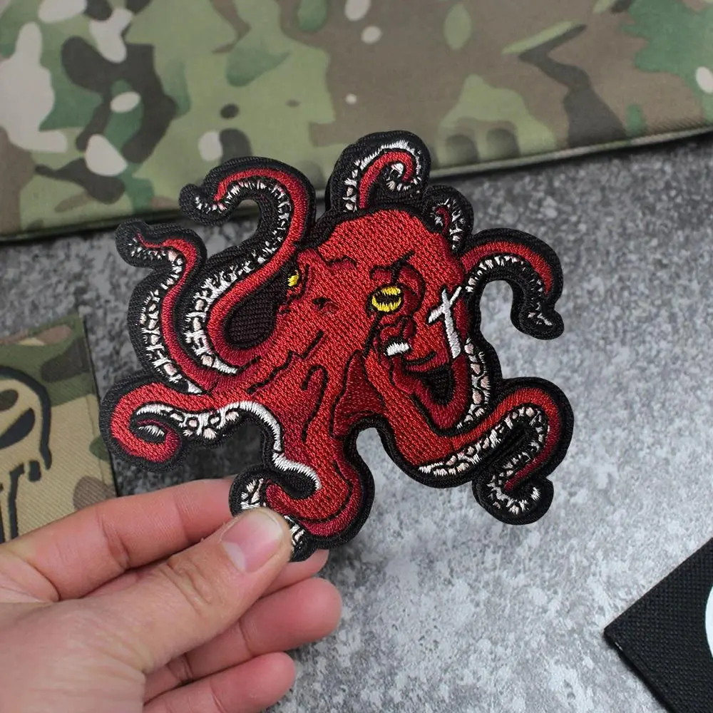 Octopus Tactical Patch Demon Funny Hook&Loop Embroidered Patches Airsoft Morale Badge Military Army Backpack Stickers