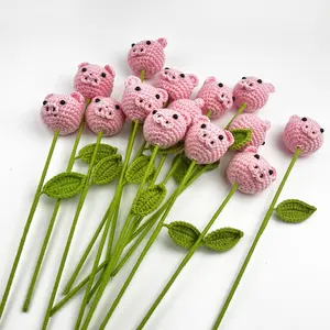 Cute Handmade Wool Pig Bouquet Decoration, Adorable Cartoon Animal Gift for Girlfriend, Unique Creative Home Decor, Artificial Fake Flowers