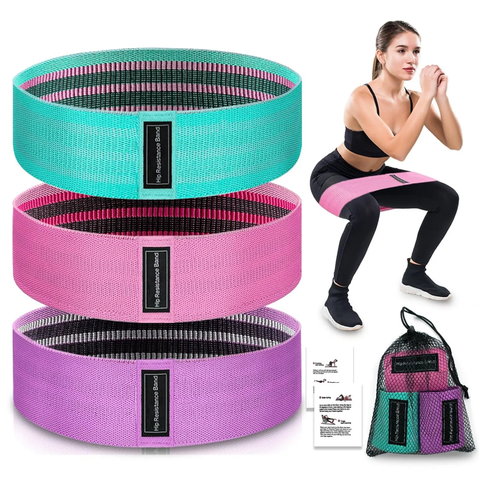 Exercise Bands 3 Levels Fabric Resistance Bands for Home Gym Fitness Working Out Booty Leg Strength Training Rehab Yoga Squat Stretching Workout Straps