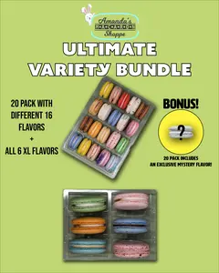 Amanda's Macaron Shoppe Ultimate Variety Bundle - 20 Pack with 15 Flavors, 1 Exclusive Mystery Flavor, All 6 XL Flavors, Gluten-Free French Macarons, Dessert Sweet Treats