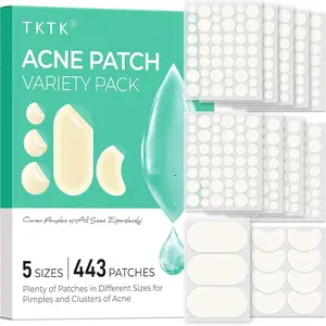 TKTK Hydrocolloid Pimple Patches Multi-Pack (443-Count, 10g Peelable) - Anti-Acne Stickers with Contoured Sizes, Dots, Strips for Blemishes Treatment & Skin Repair on Cheeks (All Skin Types), Patch, Non Toxic