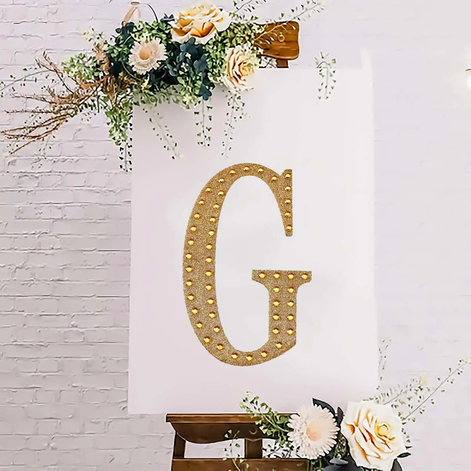 Decorative Rhinestone Alphabet "G" Letter Stickers 8", Gold Glitter Adhesive Craft Letters - DIY Sparkle Embellishments