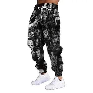 2025 New Men's Skull Print Jogger Sweatpants Sports Casual Loose Harem Pants with Drawstring for Stylish Smoking Look