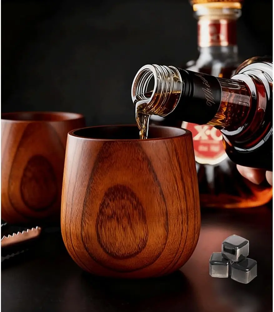 Buy 1 Get 1 Free! Handcrafted Wooden Whiskey Glass, Rustic Charred Oak Bourbon Cup for Men, Unique Drinkware for Whiskey Lovers & Groomsmen Gift