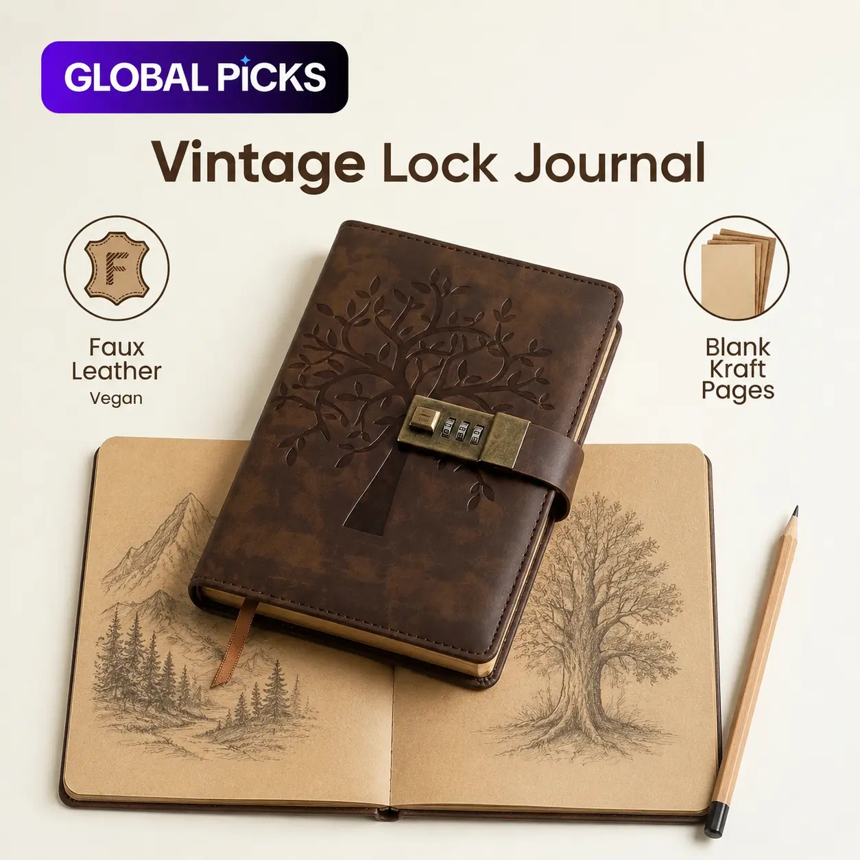 A5 Vintage Sketchbook with Lock, Password Lock Journal Blank Pages for Drawing, Doodling & Creative Journaling, Faux Leather Tree of Life Diary, Gift for Artists Women & Men CAGIE back to school shopping supplies essentials stuff tiktokshopbacktoschool
