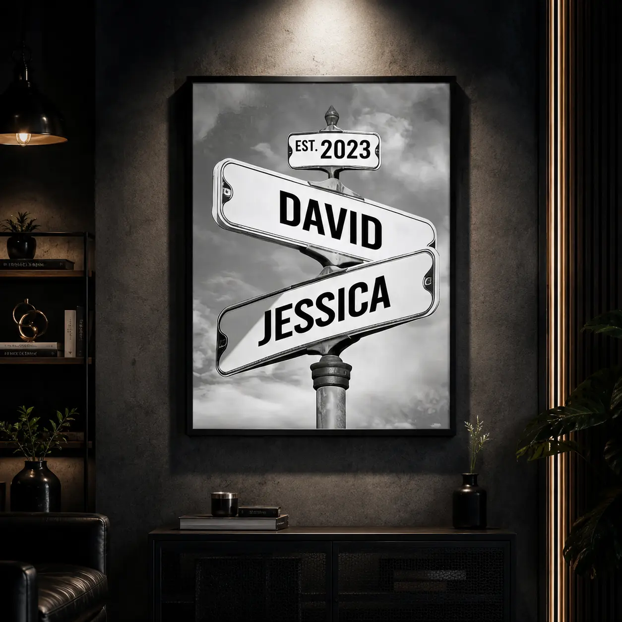 Personalized Vintage Street Sign Canvas Print - Artistic Custom Name Date Crossroad Wall Art, Glossy Hand Stretched, Couple Gift for Wedding Anniversary, Meaningful Gifts for Your Girlfriend, Home Decor Ornament