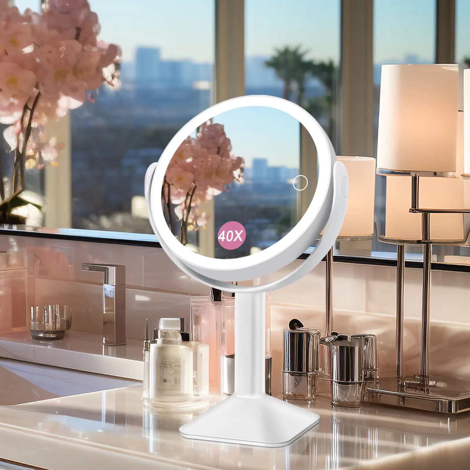 2-Sided Vanity Mirror With Lights, 40X/1X Magnifying Mirror With 3 Lighting & Adjustable Brightness, Makeup Mirror With 2600mAh Rechargeable Battery, Tweezers, 96 LEDs, 360 Degree Rotation, Birthday Gifts For Women, Gift For Her, Mom Gifts