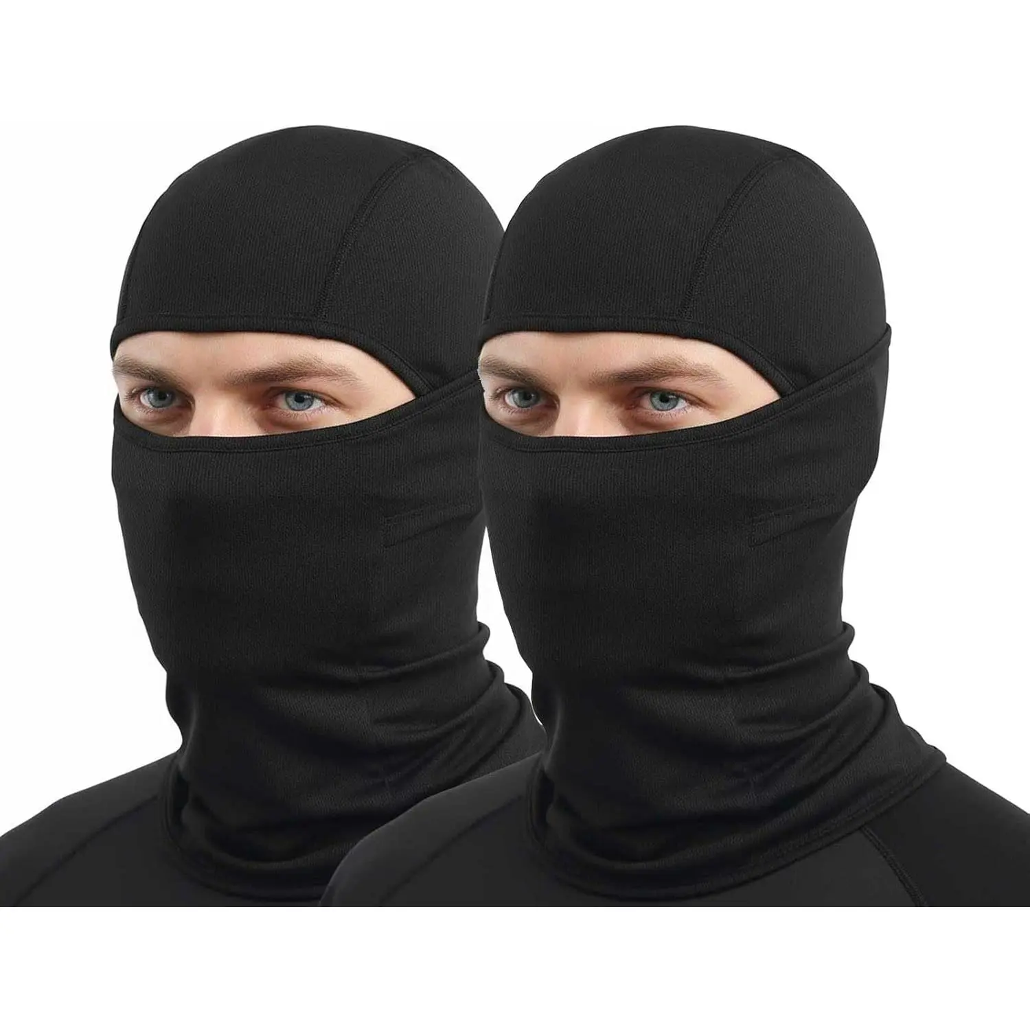 Unisex 2-Pack Synthetic Polyester Blend Flexible Stretch-Fit Ski Masks Balaclava - 1 Size Adjustable Full-Face 4-Season Cold Weather Gear with UV Protection, Low Setting for Snowboarding, Gym, Hiking, One Size