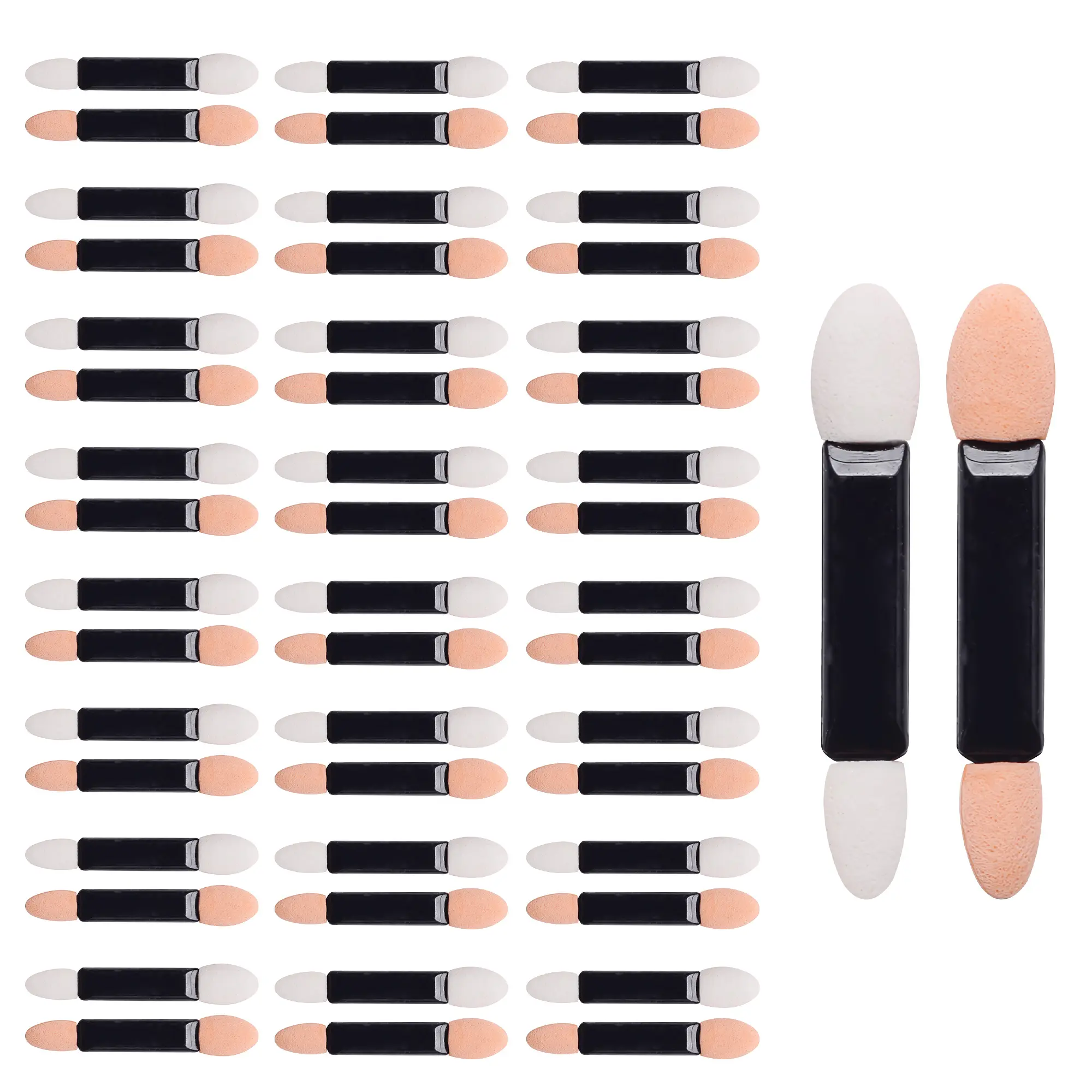 50 Counts Double Head Eyeshadow Applicators, Dual-Sided Sponge Tips for Professional Makeup Blending Black Makeup Brushes