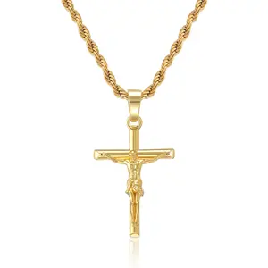 14K Gold Plated Crucifix Cross Necklace for Men and Women Cross Pendant Necklace for Boys 18-24 Inch