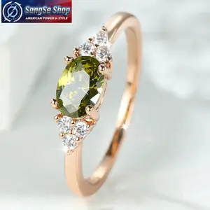 Women's Dainty Peridot Rose Gold Ring, 4-Prong Zircon Setting, Micro Pave Detail, Minimalist Stackable Design, Sizes 6-10, Sparkly Promise Engagement Gift