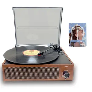 Vinyl Record Player, in audio wireless，1 pieces Headphones Earbuds Wired 3.5mm ，Turntable Vinyl， Record Player with Speakers,3-Speed, Stereo speakers，Earphone Jack, RCA line-out，Vintage Design Turntable, walnut