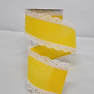 2.5"x10Y Yellow Lace Trim Ribbon