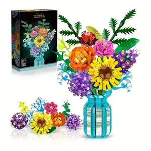 1853PCS Flower Bouquet Creative Building Blocks Plant Sunflower Gypsophila Bricks Model Kid DIY Toys Adult Romantic Valentine's Day Gifts